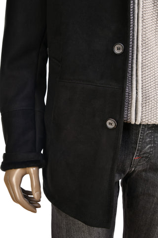 Hettabretz Midnight-Grey Suede Shearling Overcoat