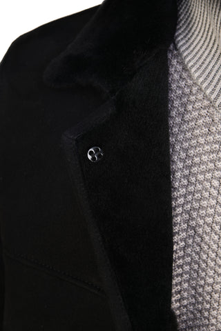 Hettabretz Midnight-Grey Suede Shearling Overcoat