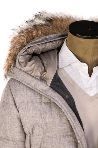 Eleventy Cotton-Wool Coat w/ Removable Coyote Fur Trim Hood