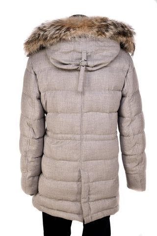 Eleventy Cotton-Wool Coat w/ Removable Coyote Fur Trim Hood
