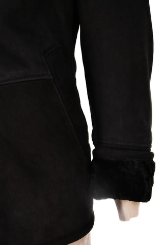 Hettabretz Black Suede Textured Shearling Overcoat