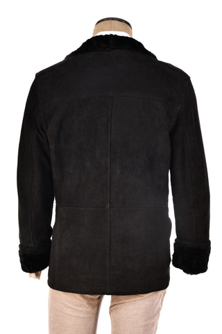 Hettabretz Black Suede Textured Shearling Overcoat