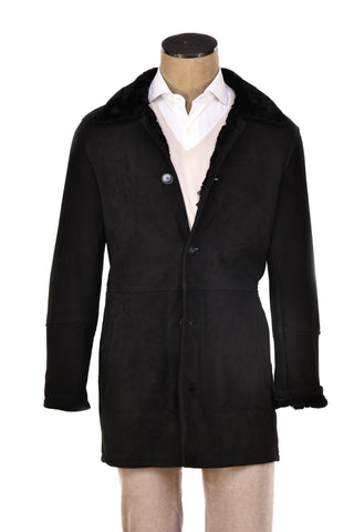 Hettabretz Black Suede Textured Shearling Overcoat