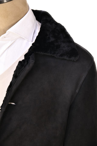 Hettabretz Black Suede Textured Shearling Overcoat