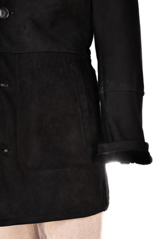 Hettabretz Black Suede Textured Shearling Overcoat