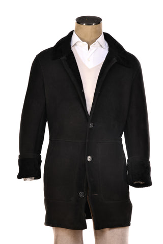 Hettabretz ISA Black Suede Shearling Overcoat