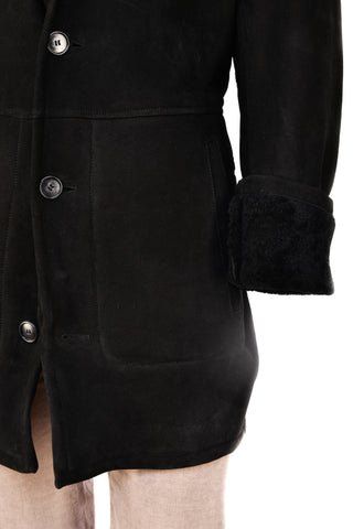 Hettabretz ISA Black Suede Shearling Overcoat