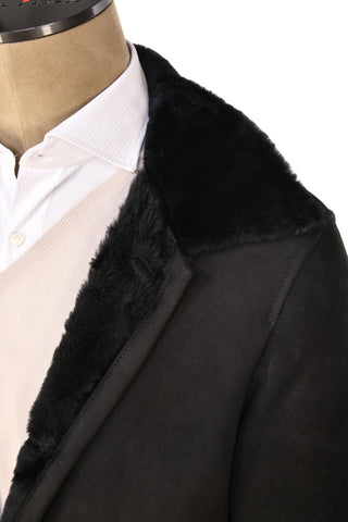 Hettabretz ISA Black Suede Shearling Overcoat