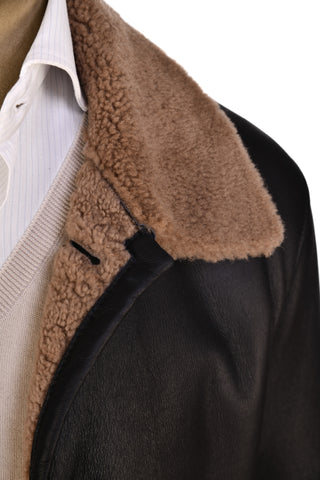 Hettabretz ISA Midnight Brown Leather Shearling Overcoat