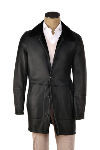 Hettabretz ISA Black Leather Buttoned Shearling Coat