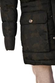 Eleventy Camo Nylon-Wool Coat w/ Removable Coyote Fur Trim Hood