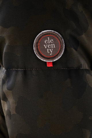 Eleventy Camo Nylon-Wool Coat w/ Removable Coyote Fur Trim Hood