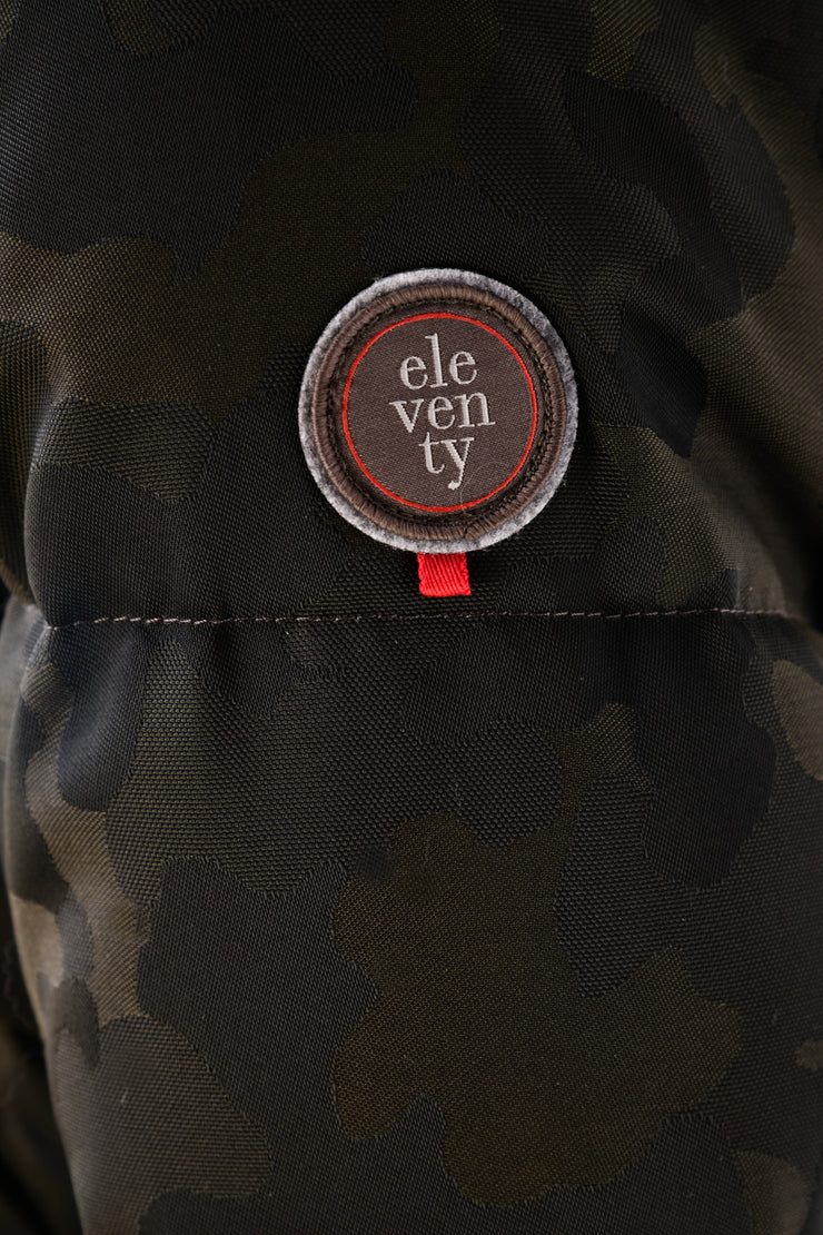 Eleventy Camo Nylon-Wool Coat w/ Removable Coyote Fur Trim Hood