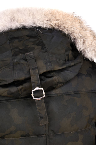 Eleventy Camo Nylon-Wool Coat w/ Removable Coyote Fur Trim Hood