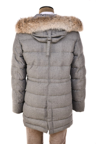 Eleventy Cotton-Wool Coat w/ Removable Coyote Fur Trim Hood