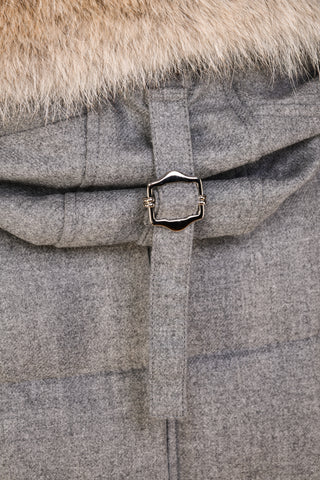 Eleventy Cotton-Wool Coat w/ Removable Coyote Fur Trim Hood