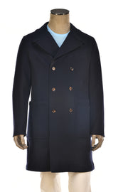 Kired Gyala Solid/ Pinstripe Nylon-Virgin Wool Double-Breasted Reversible Overcoat