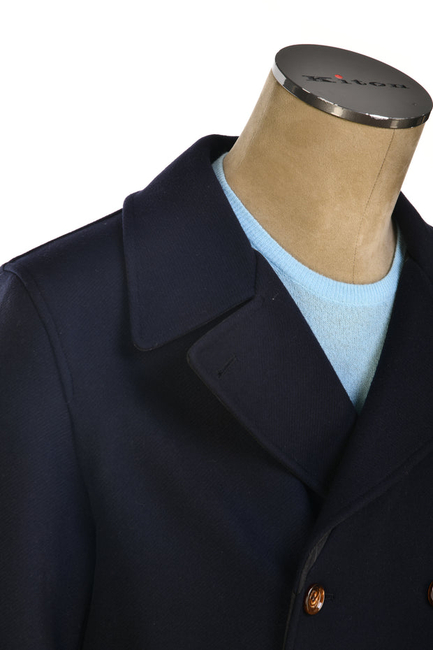 Kired Gyala Solid/ Pinstripe Nylon-Virgin Wool Double-Breasted Reversible Overcoat