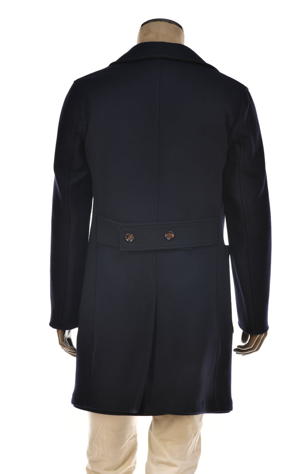 Kired Gyala Solid/ Pinstripe Nylon-Virgin Wool Double-Breasted Reversible Overcoat