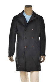 Kired Gyala Solid/ Pinstripe Nylon-Virgin Wool Double-Breasted Reversible Overcoat