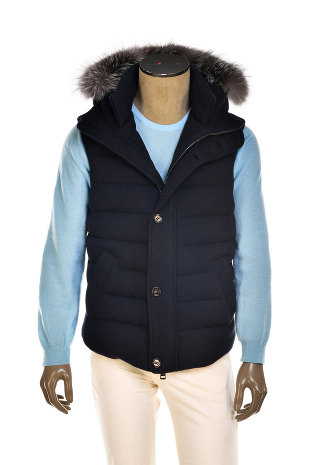 Kired by Kiton Kishb Cashmere Vest w/ Detachable Fox Fur Hood