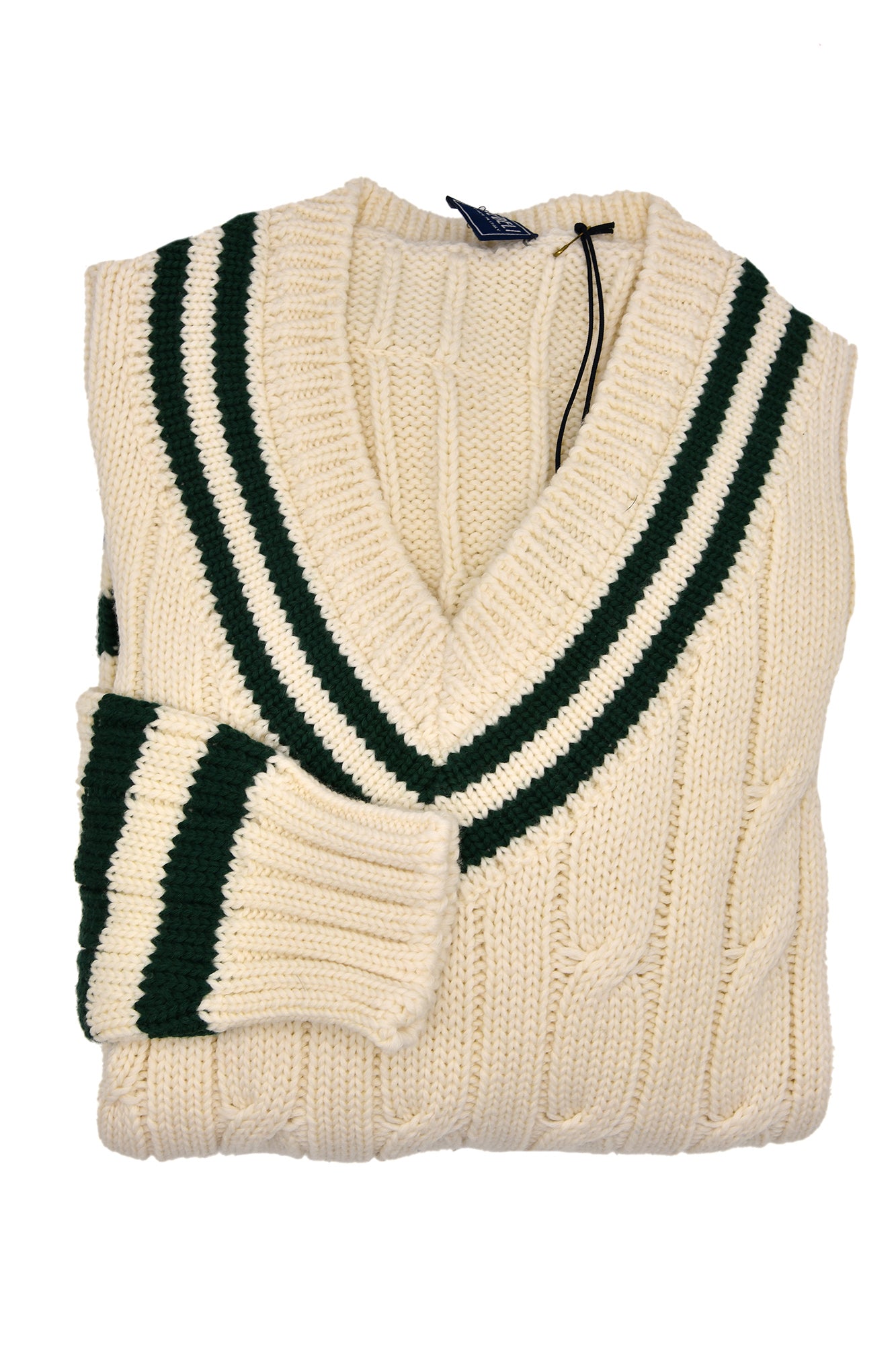 Fedeli Merino Wool V-Neck Varsity Long Sleeve Sweater