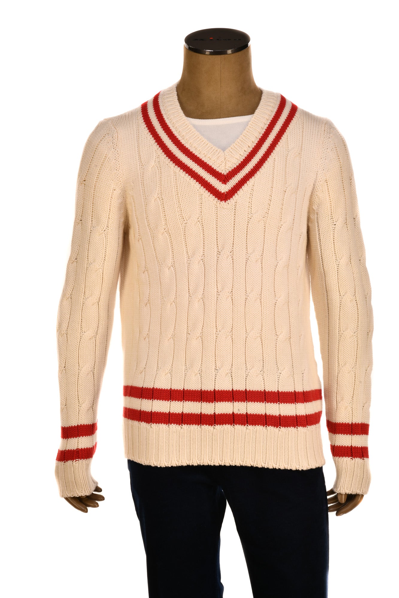 Fedeli Merino Wool V-Neck Varsity Long Sleeve Sweater