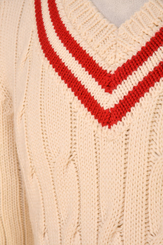 Fedeli Merino Wool V-Neck Varsity Long Sleeve Sweater