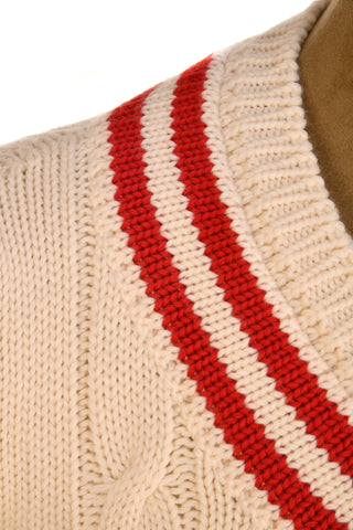 Fedeli Merino Wool V-Neck Varsity Long Sleeve Sweater