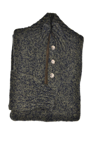 Fedeli Wool-Cashmere Marled Turtleneck Knit Quarter Button Up Sweater