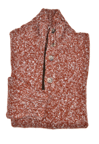 Fedeli Wool-Cashmere Marled Turtleneck Knit Quarter Button Up Sweater