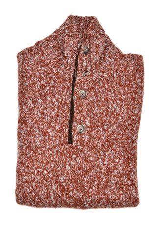 Fedeli Wool-Cashmere Marled Turtleneck Knit Quarter Button Up Sweater