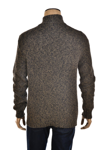 Fedeli Wool-Cashmere Marled Turtleneck Knit Quarter Button Up Sweater