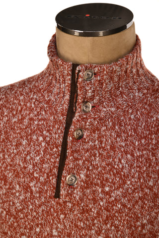 Fedeli Wool-Cashmere Marled Turtleneck Knit Quarter Button Up Sweater