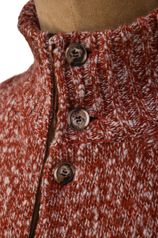 Fedeli Wool-Cashmere Marled Turtleneck Knit Quarter Button Up Sweater