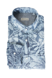 Sartorio Floral Denim Snap Button Cotton Overshirt