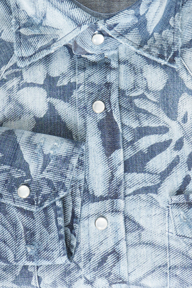 Sartorio Floral Denim Snap Button Cotton Overshirt