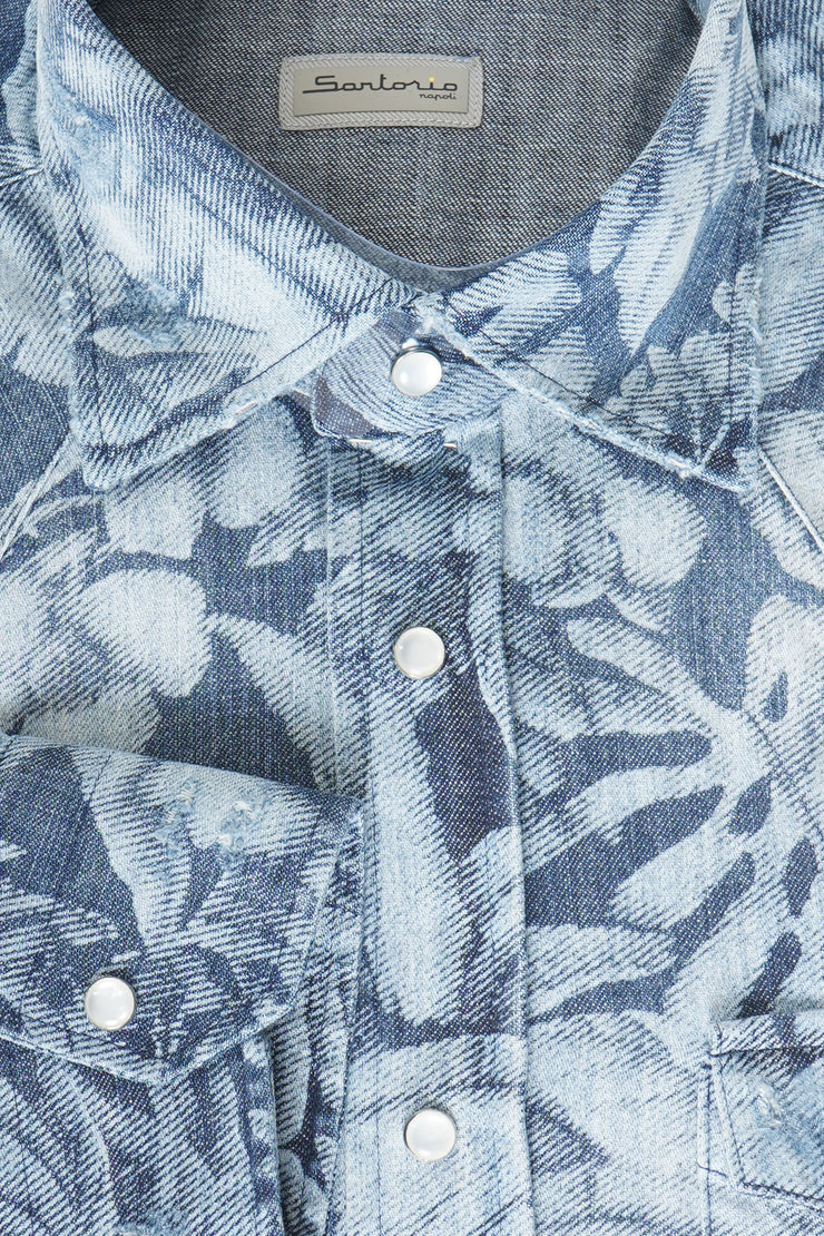 Sartorio Floral Denim Snap Button Cotton Overshirt