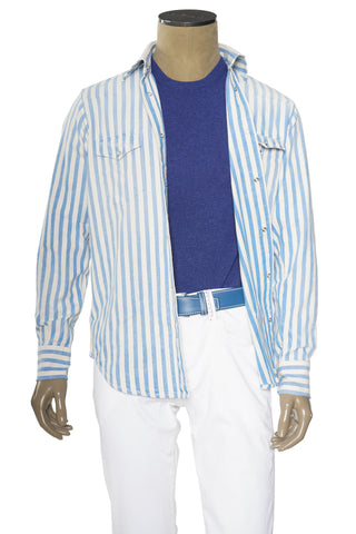 Sartorio Jumbo Pinstripe Denim Snap Button Cotton Overshirt