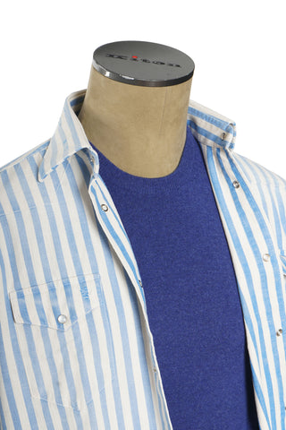 Sartorio Jumbo Pinstripe Denim Snap Button Cotton Overshirt