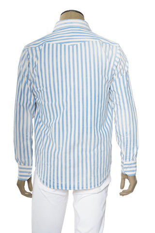 Sartorio Jumbo Pinstripe Denim Snap Button Cotton Overshirt