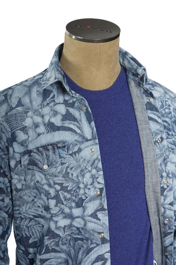 Sartorio Floral Denim Snap Button Cotton Overshirt