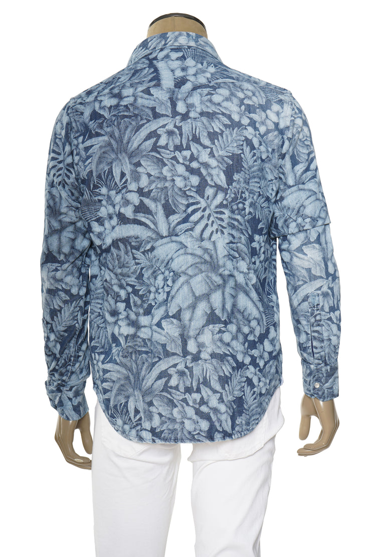 Sartorio Floral Denim Snap Button Cotton Overshirt