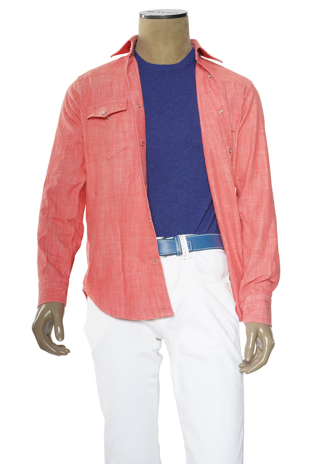 Sartorio Solid Denim Snap Button Cotton Shirt
