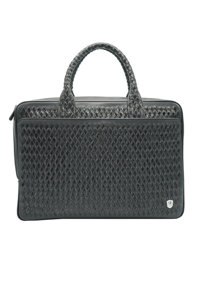 Tardini Woven Full-Grain Calfskin-Alligator Leather Briefcase Bag