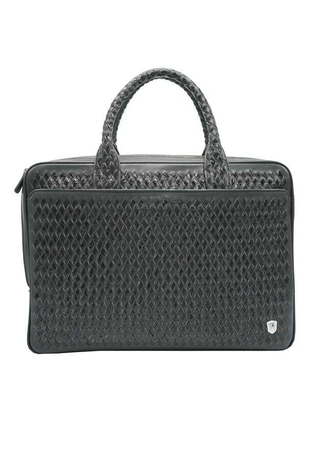Tardini Woven Full-Grain Calfskin-Alligator Leather Briefcase Bag
