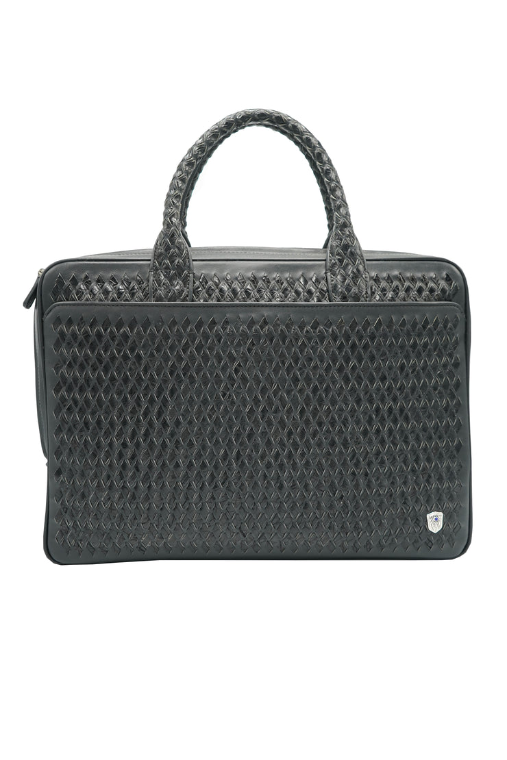 Tardini Woven Full-Grain Calfskin-Alligator Leather Briefcase Bag