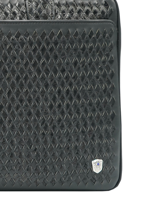 Tardini Woven Full-Grain Calfskin-Alligator Leather Briefcase Bag