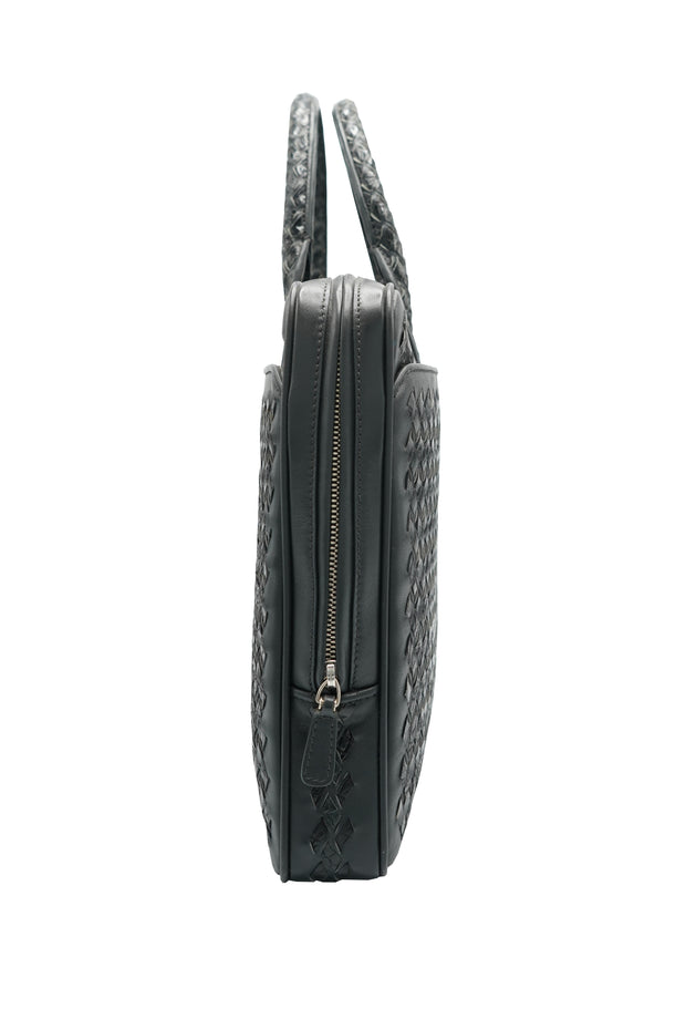 Tardini Woven Full-Grain Calfskin-Alligator Leather Briefcase Bag