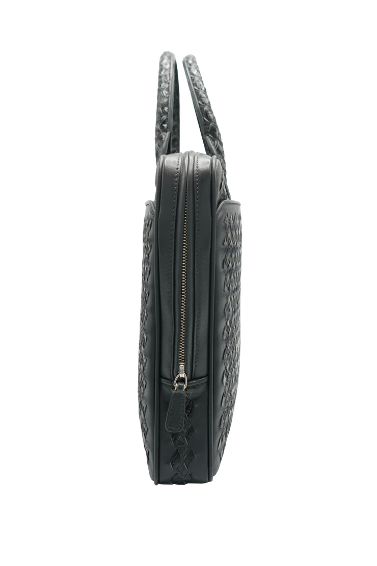 Tardini Woven Full-Grain Calfskin-Alligator Leather Briefcase Bag